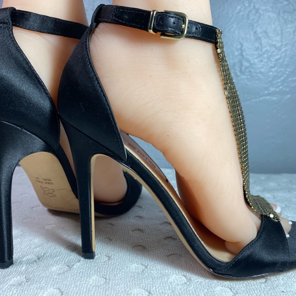 Via Spiga Timone Sandal Heel | Black/Gold Mesh Detail - Picture 13 of 16